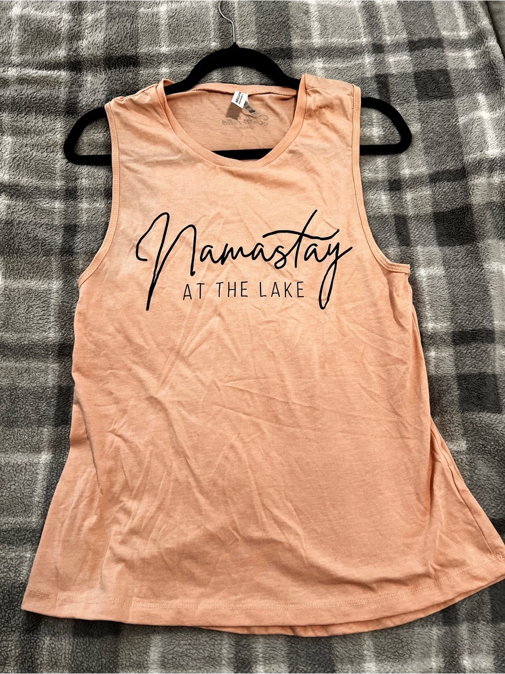 Lake Time Supply Co Peach Tank with Black 'Namastay at the Lake' Script